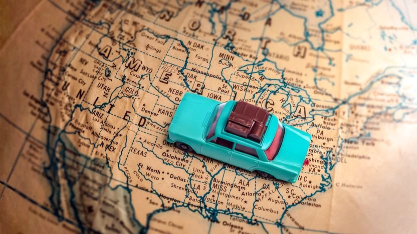 car on a map of America